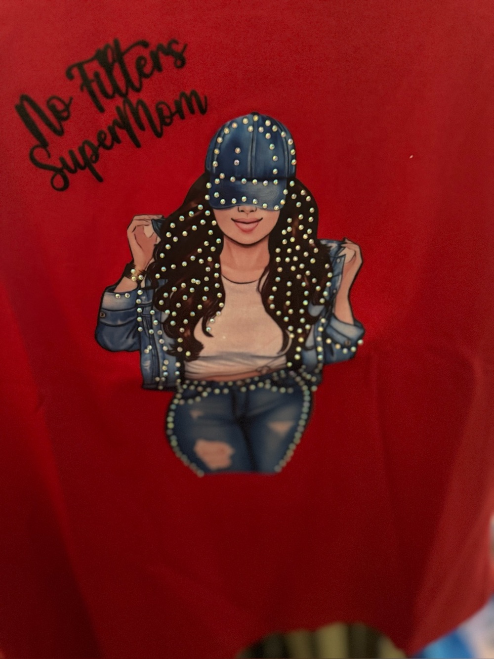 Women's Red Short Sleeve 'No Filters SuperMom' Graphic Tee